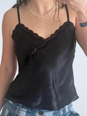 black satin lace trim cami top